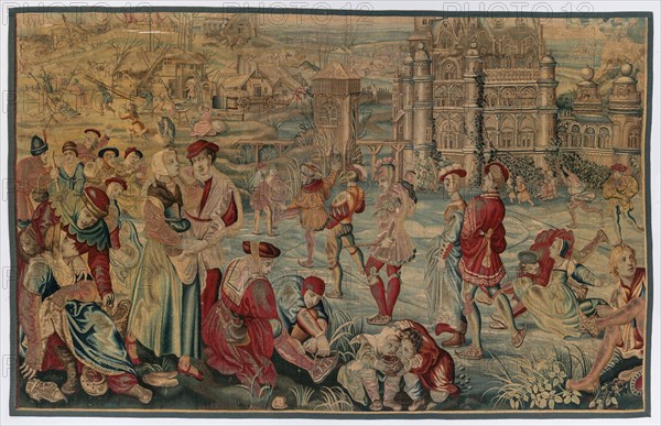Winter: Skating Scene (From Set of Four Seasons), late 1600s - early 1700s. Creator: Gobelins (French).