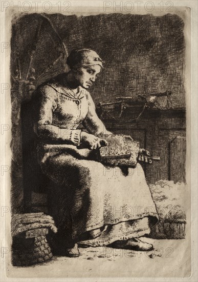 Woman Carding. Creator: Jean-François Millet (French, 1814-1875).
