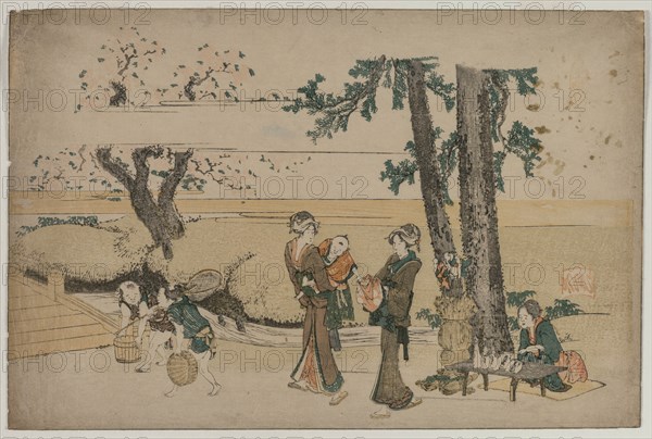 Woman Passing a Roadside Shop Near Oji, early 1800s. Creator: Katsushika Hokusai (Japanese, 1760-1849).