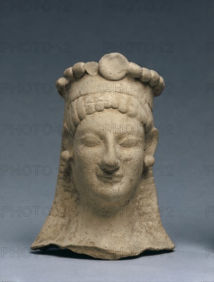 Woman's Head with Crown and Earrings, 600-475 BC. Creator: Unknown.