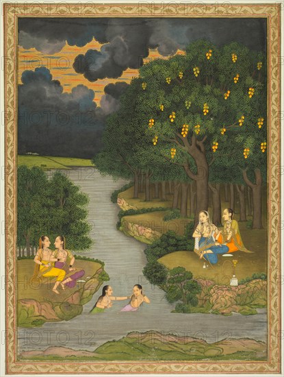 Women Enjoying the River at the Forest?s Edge, c. 1765. Creator: Hunhar II (Indian, active mid-1700s), style of.