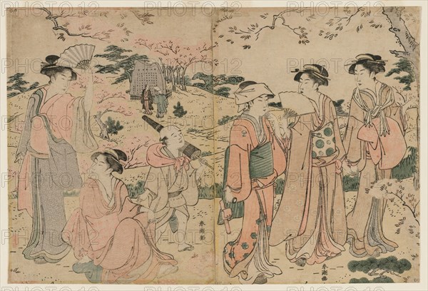 Women Viewing Cherry Blossoms at Asukayama, 1780s. Creator: Katsukawa Shuncho (Japanese).