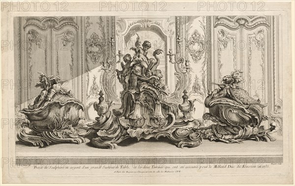 Works of Juste-Aurèle Meissonier: Silver Sculptural Project for a Large Centerpiece..., c. 1735-1737 Creator: Gabriel Huquier (French, 1695-1772).