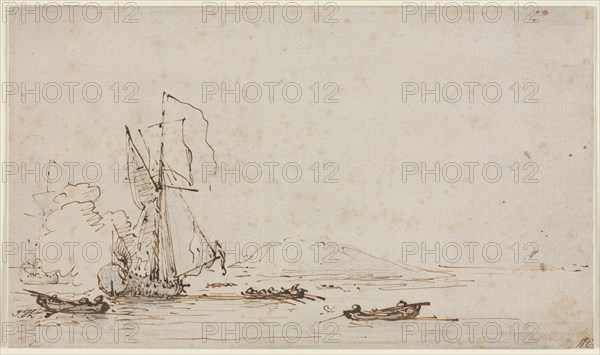 Yacht Receiving Salute, c. 1700. Creator: Willem van de Velde (Dutch, c. 1611-1693).