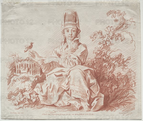 Young Girl Holding a Bird. Creator: Gilles Demarteau (French, 1722-1776).