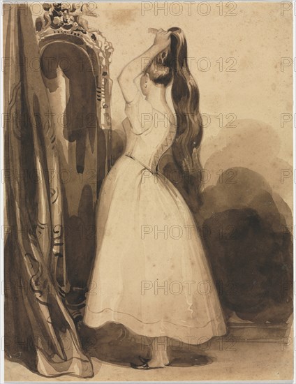 Young Woman Combing Her Hair, 1800s, before 1857. Creator: Achille Devéria (French, 1800-1857).