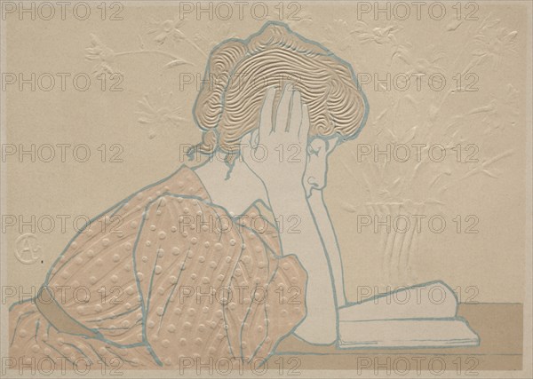 Young Woman Reading, 1896. Creator: Alexandre-Louis-Marie Charpentier (French, 1856-1909); from the edition issued for The Studio.