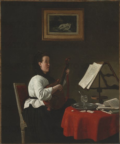 Young Woman with a Mandolin, Portrait of Louison Köhler, c. 1873-1874. Creator: François Bonvin (French, 1817-1887).