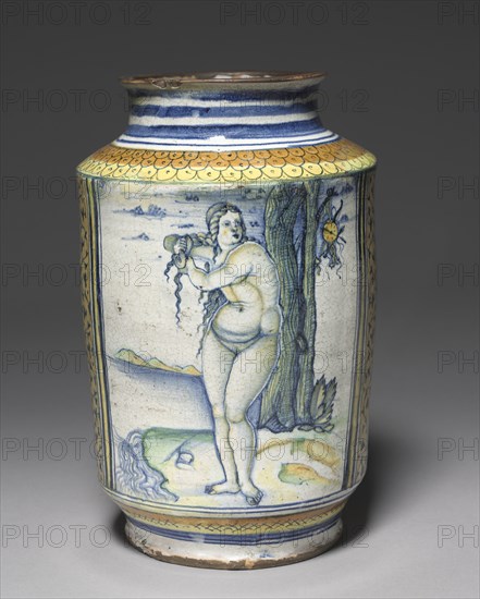 Cylindrical Storage Jar: Venus on the Sea Shore, c. 1507-1510. Creator: Unknown.