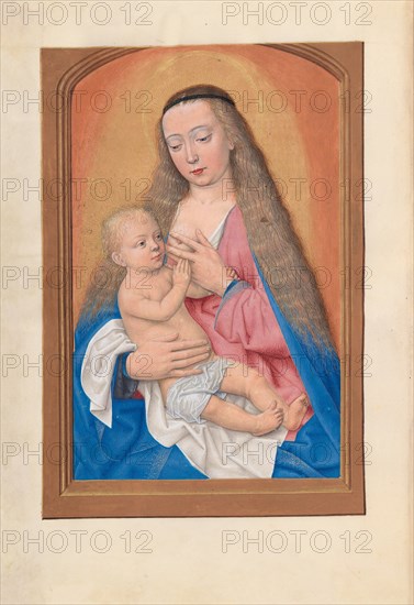 Hours of Queen Isabella the Catholic, Queen of Spain: Fol. 257v, Madonna and Child, c. 1500. Creator: Master of the First Prayerbook of Maximillian (Flemish, c. 1444-1519); Associates, and.