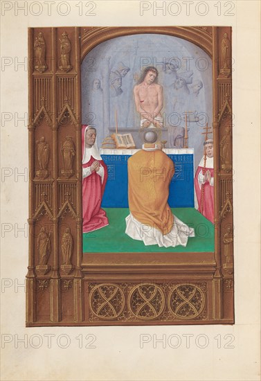 Hours of Queen Isabella the Catholic, Queen of Spain: Fol. 264v, Mass of St. Gregory, c. 1500. Creator: Master of the First Prayerbook of Maximillian (Flemish, c. 1444-1519); Associates, and.