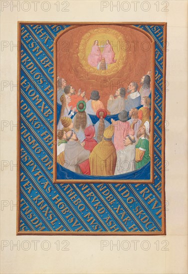 Hours of Queen Isabella the Catholic, Queen of Spain: Fol. 37v, Court of Heaven, c. 1500. Creator: Master of the First Prayerbook of Maximillian (Flemish, c. 1444-1519); Associates, and.