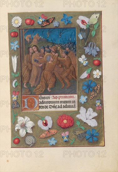 Hours of Queen Isabella the Catholic, Queen of Spain: Fol. 61r, Kiss of Judas, c. 1500. Creator: Master of the First Prayerbook of Maximillian (Flemish, c. 1444-1519); Associates, and.