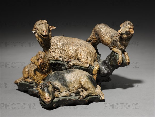 Figure from a Crèche: Group of Four Sheep, 1780-1830. Creator: Unknown.
