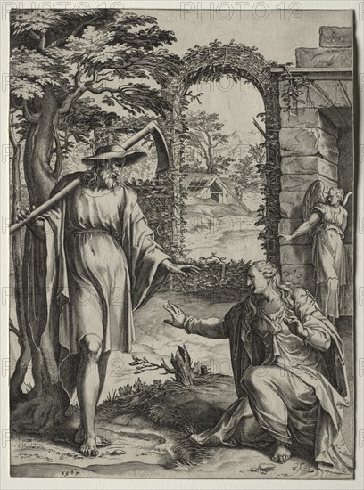 Christ Appearing to Mary Magdalen, 1567. Creator: Cornelis Cort (Dutch, 1533-1578); Giulio Clovio (Italian, 1498-1578), after a design by.