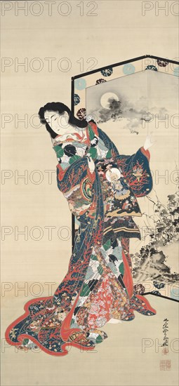 Beauty Before a Screen, 1800s. Creator: Kawanabe Kyosai (Japanese, 1831-1889).
