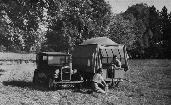 1931 Austin 7 with trailer tent. Creator: Unknown.