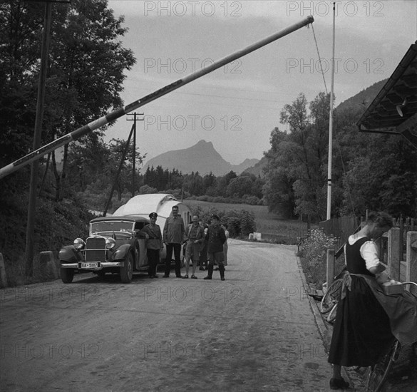 1937 Mercedes Benz 260D Cabriolet towing caravan. Creator: Unknown.