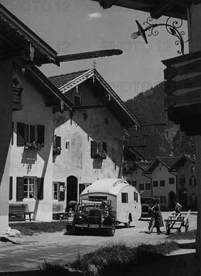 1937 Mercedes Benz 260D Cabriolet towing caravan. Creator: Unknown.