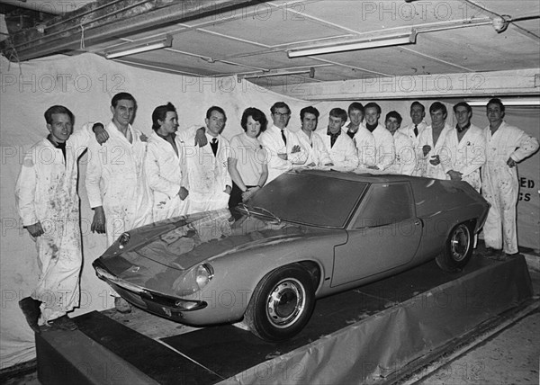 1966 Lotus Europa Series 1 prototype in factory. Creator: Unknown.