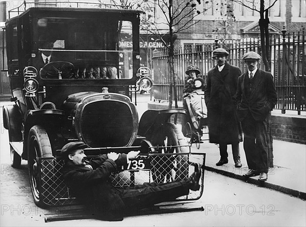 1908 Deasy testing pedestrian road safety device. Creator: Unknown.