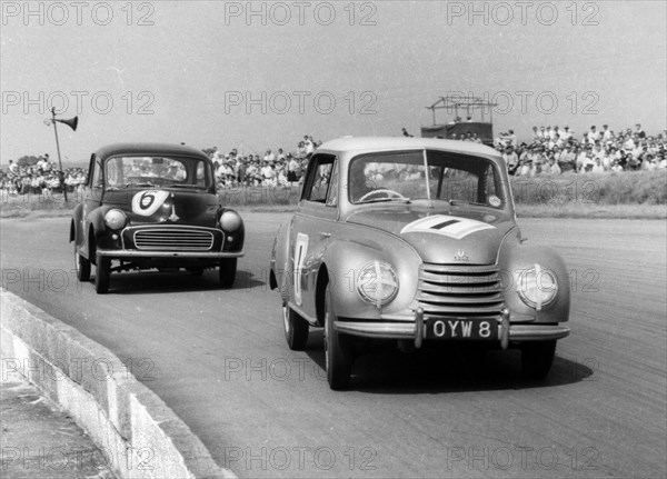 Auto Union-DKW racing Morris Minor at Silverstone 1958. Creator: Unknown.