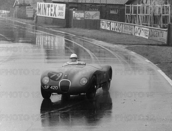 Jaguar C type at Aintree 1955. Reg LSF 420. Creator: Unknown.