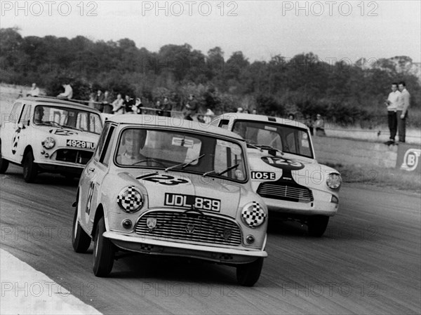 1961 Austin Mini driven by J. Gibson at Silverstone. Creator: Unknown.