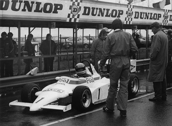 Ralt RT3 in pits, Ayrton Senna, Formula 3 at Thruxton 3rd March 1983. Creator: Unknown.