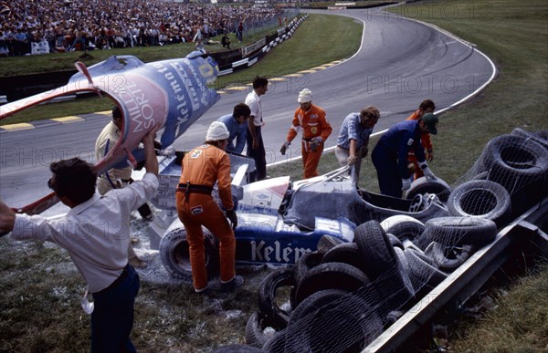 Osella - Alfa Romeo, Jo Gartner, crashed on first lap 1984 British Grand Prix. Creator: Unknown.
