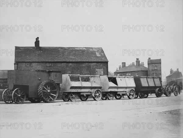 1900 Fowler armoured traction engine with munitions wagons. Creator: Unknown.