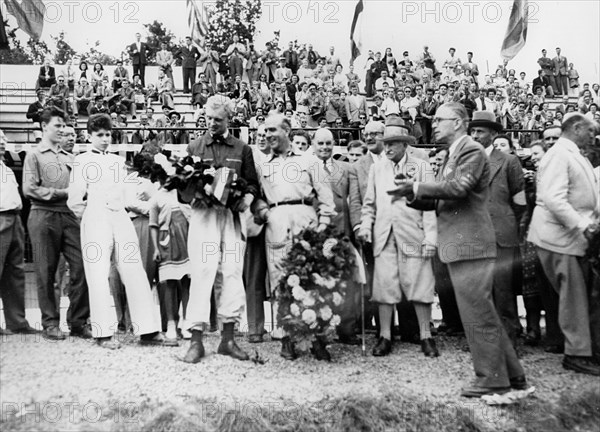 Mike Hawthorn, Giuseppe Farina, Guy Sale, Sir James Scott Douglas 1953 Spa 24 hr race. Creator: Unknown.