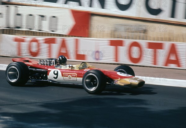 Lotus 49, Gold Leaf, driven by Graham Hill at the 1968 Monaco Grand Prix. Creator: Unknown.