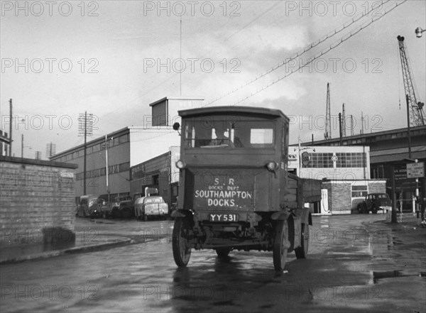 1919 Garrett electric truck at Southampton docks. Creator: Unknown.