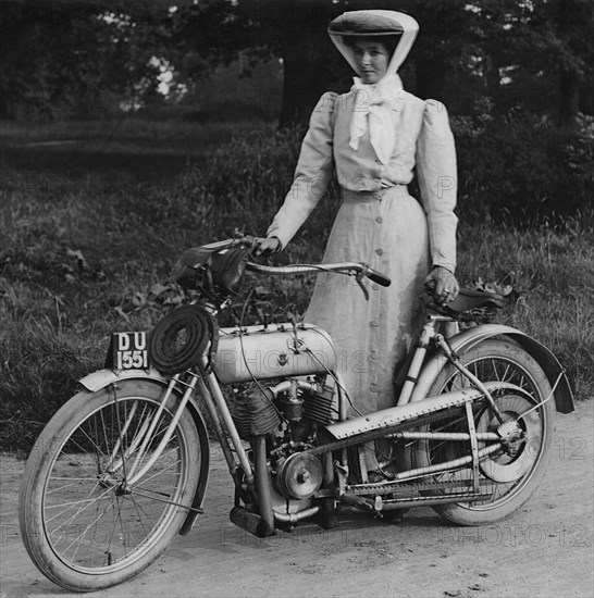 1906 Rex with motorcyclist Muriel Hind. Creator: Unknown.