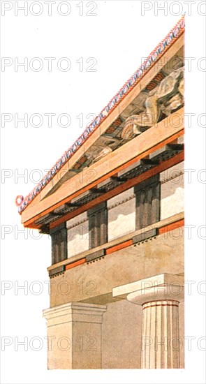 Corner of the pediment of the old Temple of Athena on the Acropolis at Athens, Greece, (1928). Creator: Unknown.