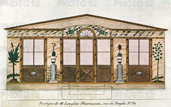 Facade painting of Langlois' Apothecary's Shop, Paris, France, (1928). Creator: Unknown.