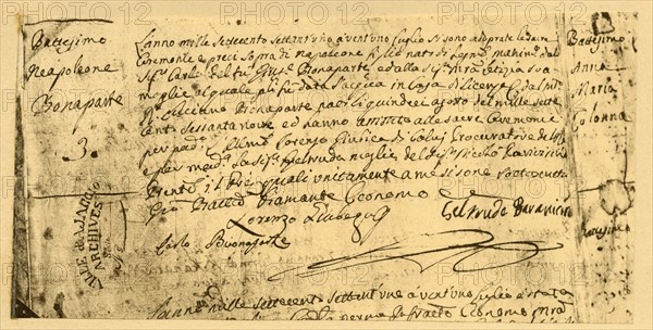 Napoleon's birth certificate, 19 July 1782, (1921). Creator: Unknown.