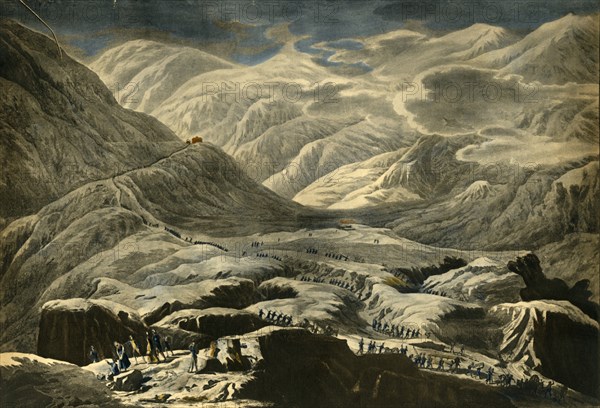 The French army crossing the St Bernard Pass, c1796, (1921). Creator: Francois Aubertin.