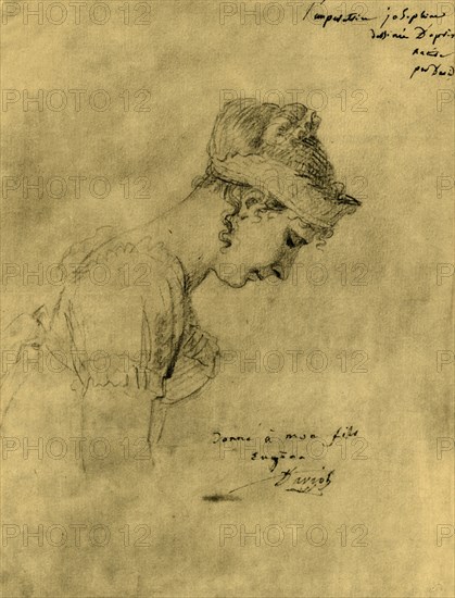 Sketch of Josephine at Napoleon's coronation, 2 December 1804, (1921).  Creator: Jacques-Louis David.
