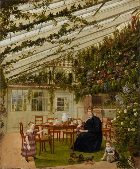 The Family of Mr. Westfal in the Conservatory, 1836. Creator: Johann Philipp Eduard Gärtner.