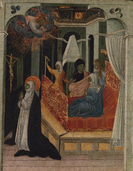 Saint Catherine of Siena Beseeching Christ to Resuscitate Her Mother, ca. 1447-65. Creator: Giovanni di Paolo.