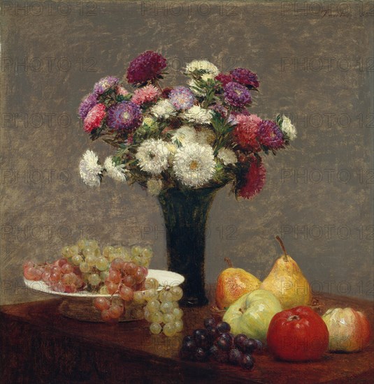 Asters and Fruit on a Table, 1868. Creator: Henri Fantin-Latour.