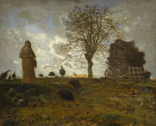 Autumn Landscape with a Flock of Turkeys, 1872-73. Creator: Jean Francois Millet.