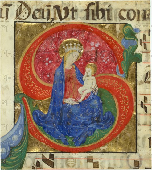 manuscrit Illumination with the Virgin and Child in an Initial S..., mid-15th century. Creator: Master of the Franciscan Breviary.