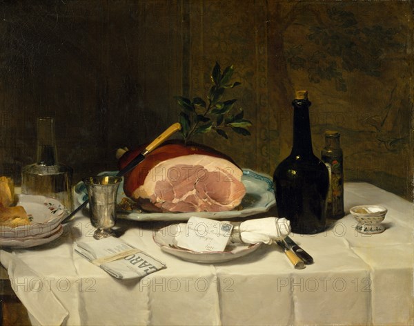 Still Life with Ham, 1870s. Creator: Philippe Rousseau.