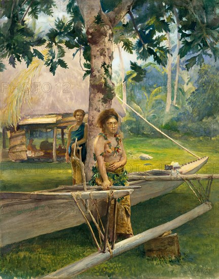 Portrait of Faase, the Taupo, or Official Virgin, of Fagaloa Bay, and Her Duenna, Samoa, 1891 (?). Creator: John La Farge.