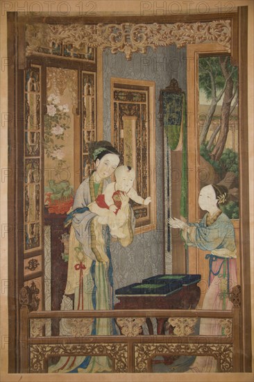 Interior with Woman, Child and Nurse, late 18th-early 19th century. Creator: Unknown.