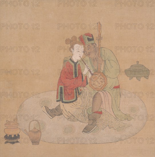 Tartar Officer with Blond Lady Playing Musical Instruments, 19th century. Creator: Unknown.