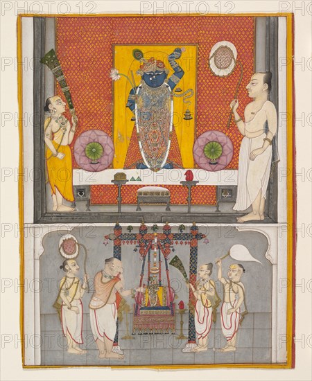 Priests before Shri Nathji, ca. 1820. Creator: Unknown.